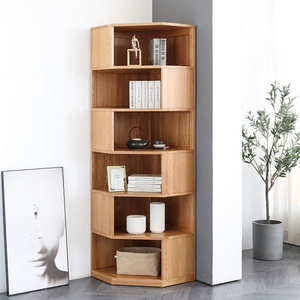 D6171 Simple modern style solid OAK wood corner bookshelf study room furniture bookcases