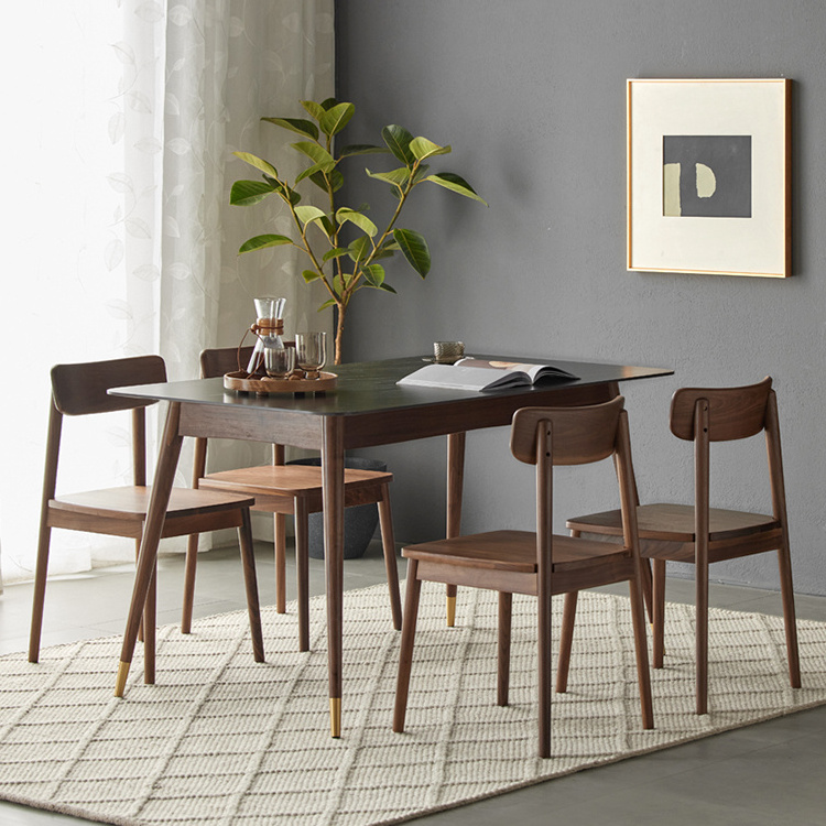 I6111 Simple modern style solid American black walnut wood dining room furniture with brass feet light luxury dining table set