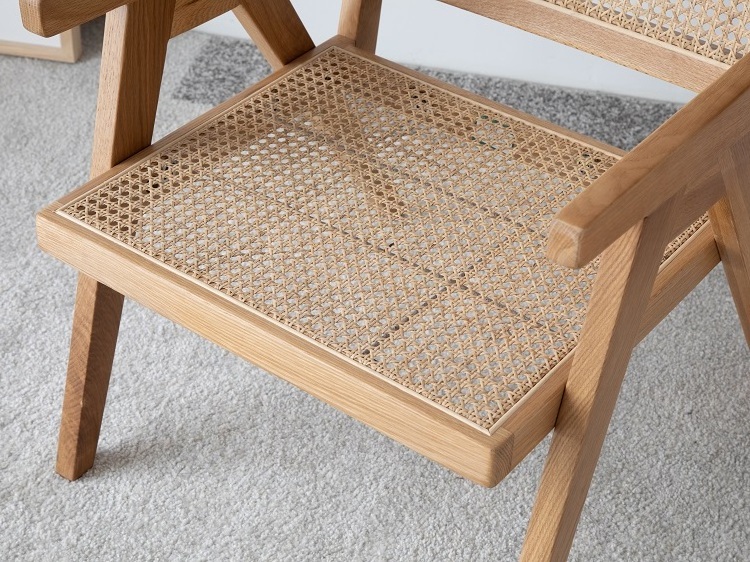 A3122 Simple modern solid oak rattan furniture dining room chair with backrest rattan dining chair modern rattan chair