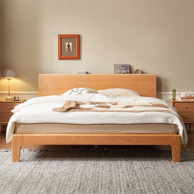 F8012 Simple modern solid wood oak double bed queen size bed black walnut color / solid wood color optional bed frame