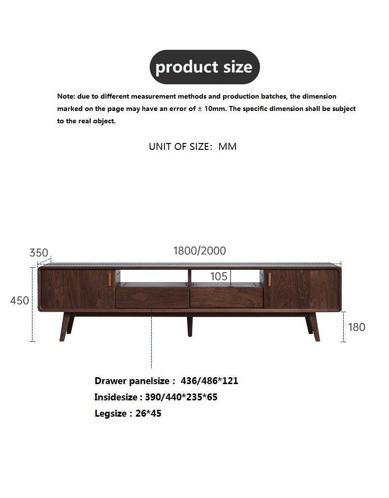 B5084 Nordic style solid American black walnut wood living room furniture light luxury TV stand modern