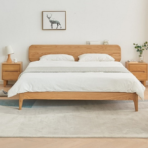 E7012 Nordic style solid OAK wood bedroom furniture with wooden headboard Queen&King size bed frame