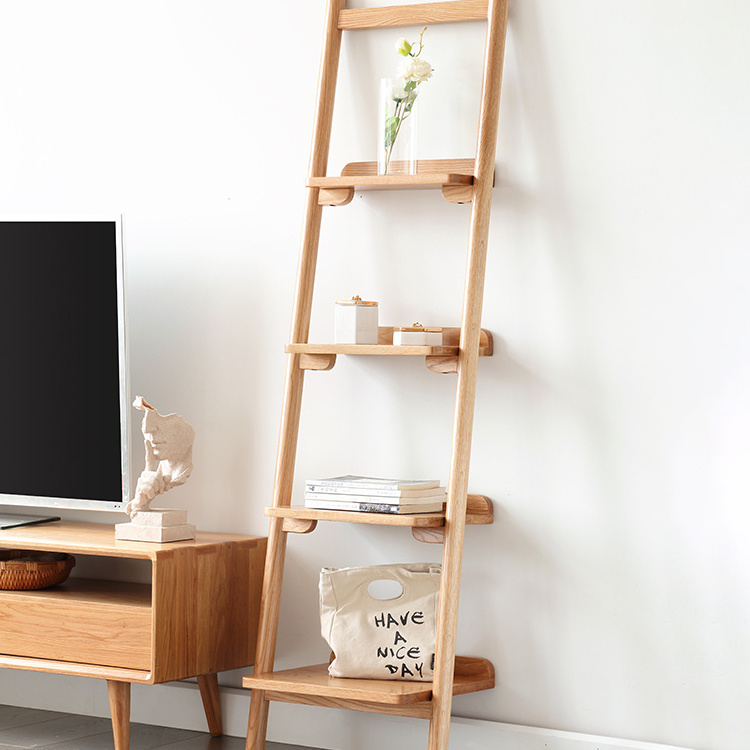 Living Room Oak Wood TV Shelf Stand 4 Ladders Display Racks Storage Shelves