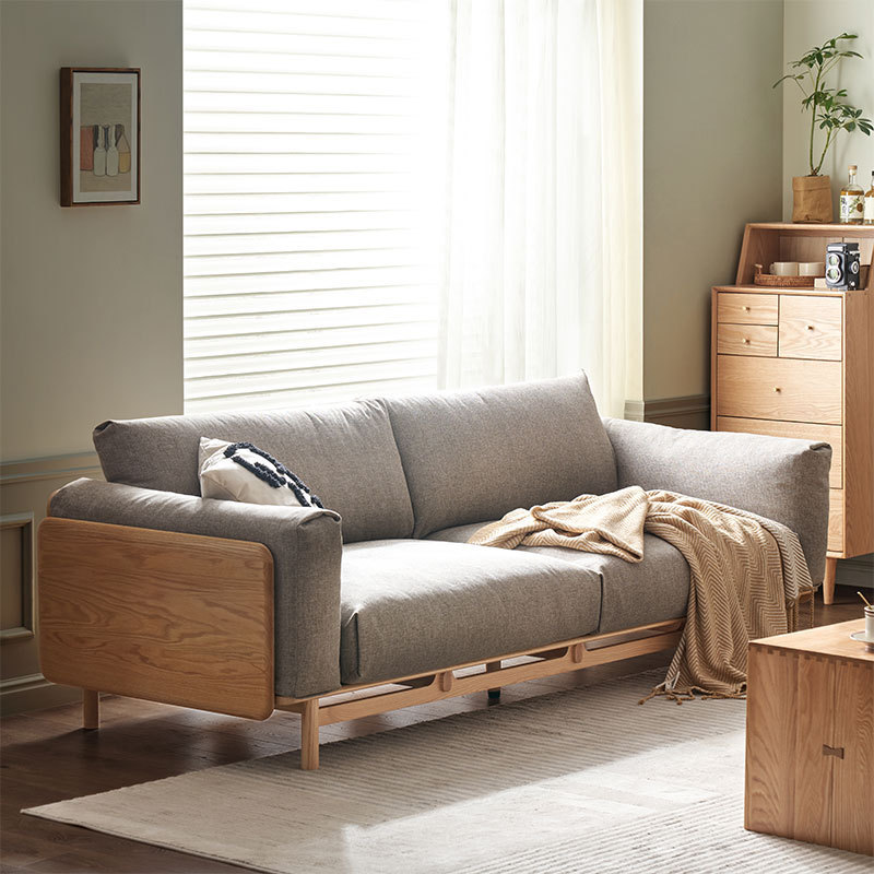 S1056 Living room sofa Nordic light luxury solid wood sofa oak material sofa set/ different sizes are optional