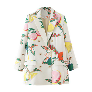 New Arrival Korean Fruits Print Casual Office Wear Long Sleeve Blazer For Women