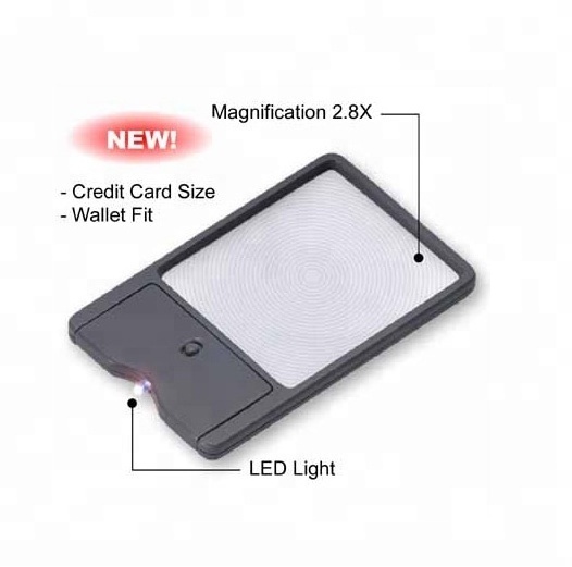 China Credit Card Size Magnifier with Led Light Magnifying Glass for Promotion Gifts