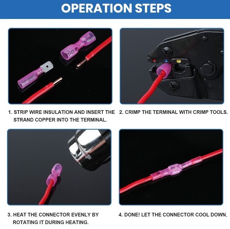 Heat Shrink Insulated Male Female Flag Spade Terminals Waterproof Electrical Marine Wire Connectors Disconnect Automotive