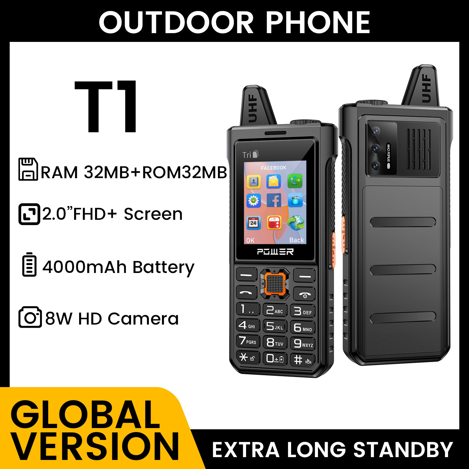 New arrival T1 3 Sim Card +1TF  Rugged Phone Cheap Android Mobile Waterproof 4000mAh 3g 4g  Smartphone