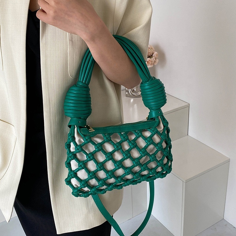 2023 Woven Hollow Out Fashion Shoulder Handbag Women Handmade Crochet Bags Crossbody Bags Knotted Noodle Handle Knitting Purse