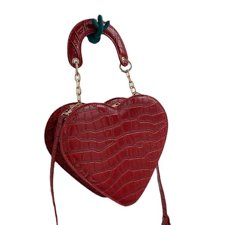 Korean Fashion Designer Crocodile Leather Women Shoulder Handbag Ladies Sling Hand Bags Heart Shaped Purse