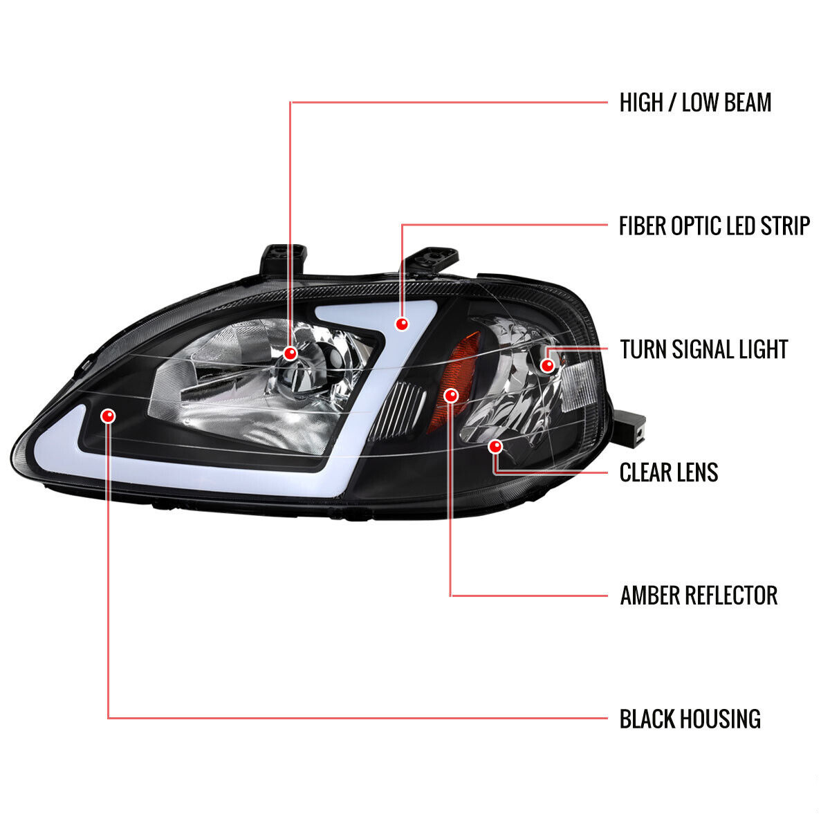 Headlights Apply to 1999 2000 For Honda Civic Headlights Head Light Lamp With LED Bar