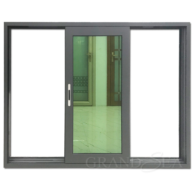 factory price tempered glazed aluminium frame three rail sand grey color sliding windows