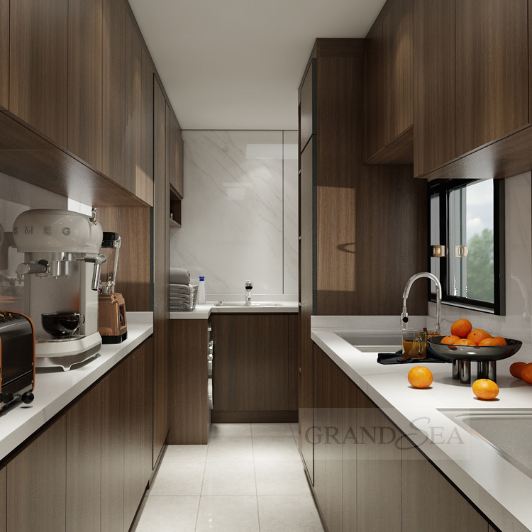 Modular kitchen cabinets brown style simple design custom solid wood kitchen cabinets ready to assemble