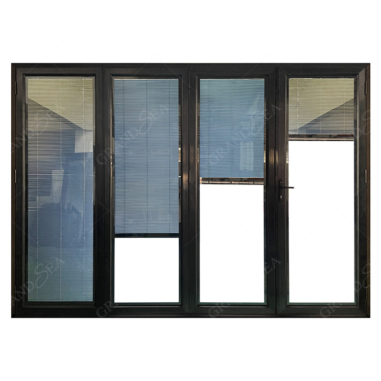 Magnetic Built In Shutter Glass Balcony Aluminum Patio Exterior Sliding Folding Glass Door With Mosquito Net