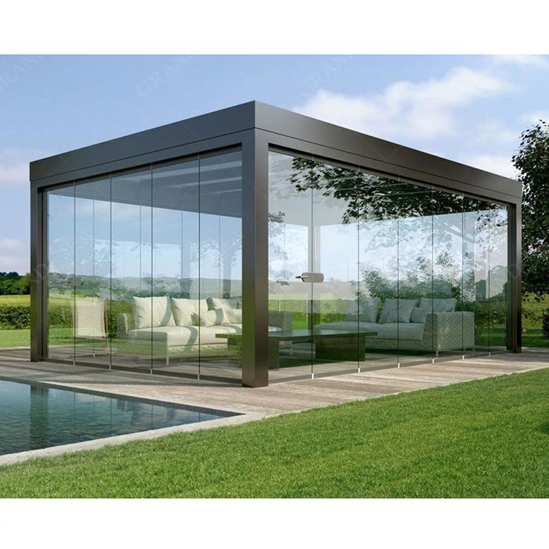 Strong Winds Pavilion 3x3 5x4 5x5 RGB Grey Bois Bioclimat Gazebos Pergola Bioclimatique Aluminium