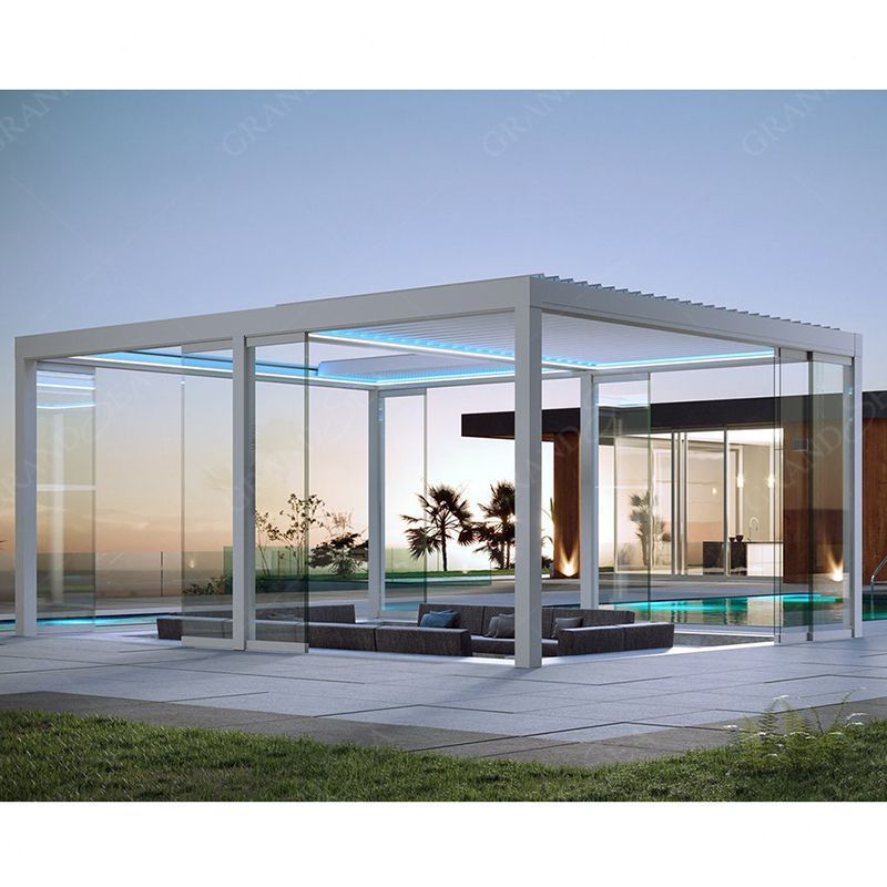 Strong Winds Pavilion 3x3 5x4 5x5 RGB Grey Bois Bioclimat Gazebos Pergola Bioclimatique Aluminium