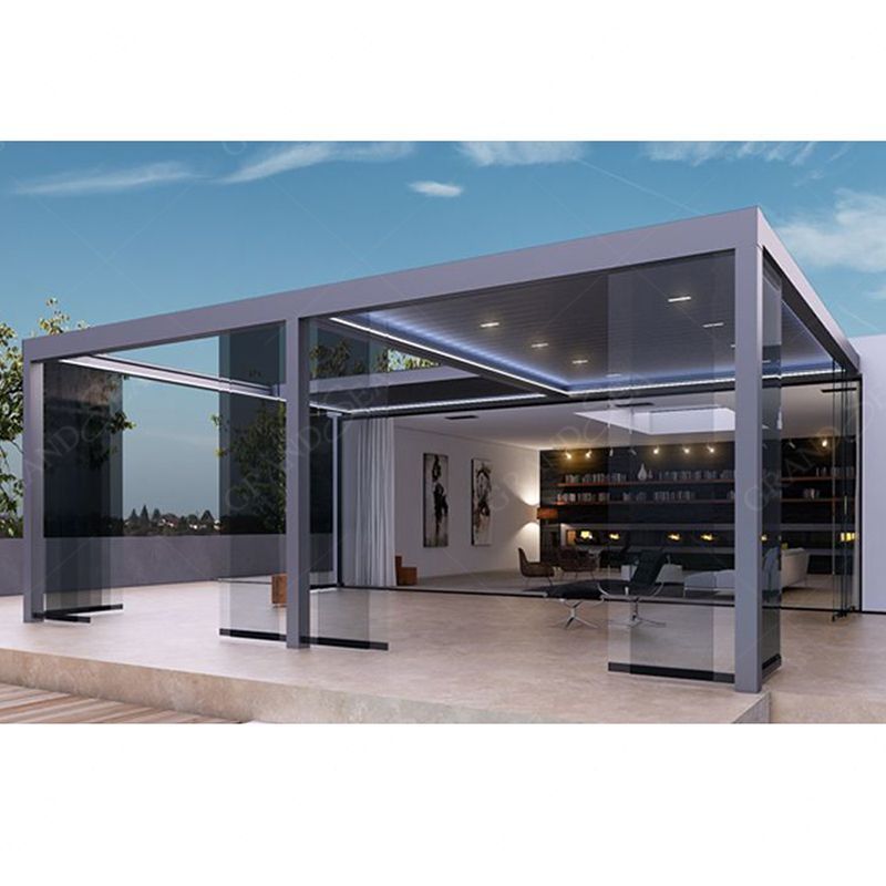 Strong Winds Pavilion 3x3 5x4 5x5 RGB Grey Bois Bioclimat Gazebos Pergola Bioclimatique Aluminium