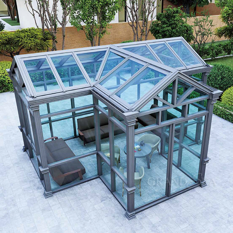 Grandsea Hot sell Customized Curved Low-E Aluminium Unique Glass Free Standing Sunrooms for Garden