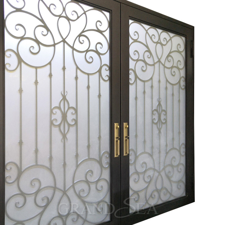 Modern design double glazed glass wrought iron security doors designs Exterior front door Gates and door handle