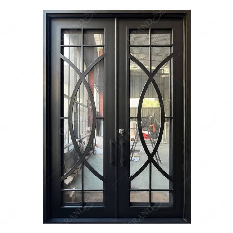 America Hottest Design High Quality Wrought Iron Glass Doors for Entrance