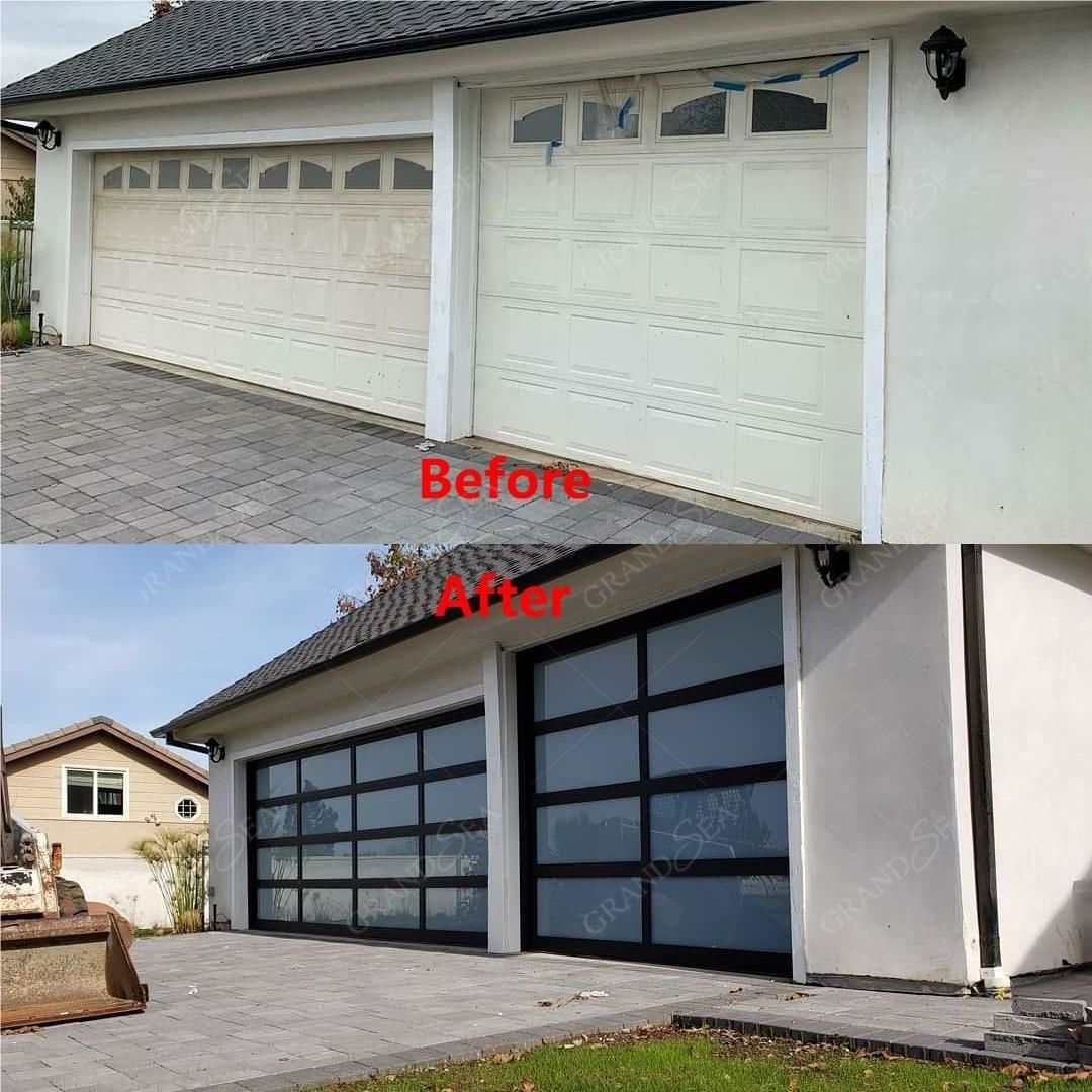 Remote control opening method outdoor frosted tempered glass garage door skins