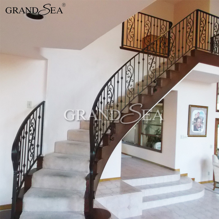 new design black color  metal curved stair railing kits  price for interior