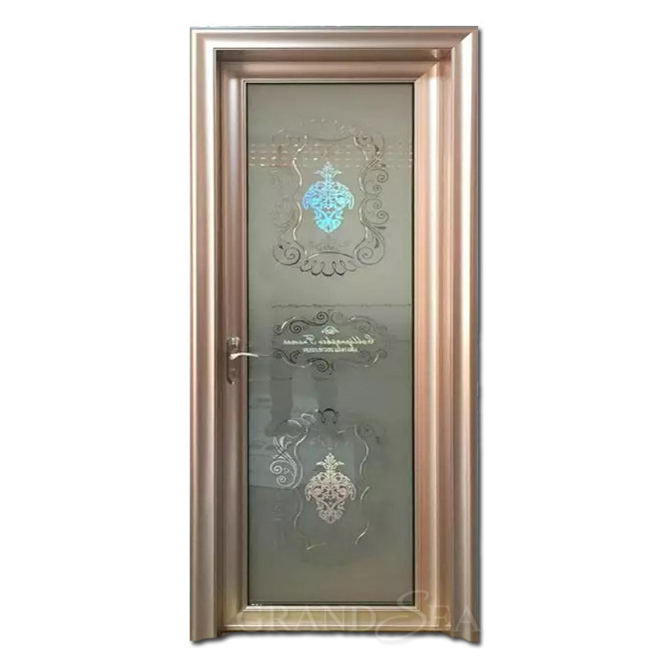 Luxury villa aluminum toilet door double frosted tempered glass door bathroom swing door for internal