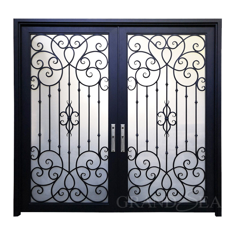 Modern design double glazed glass wrought iron security doors designs Exterior front door Gates and door handle