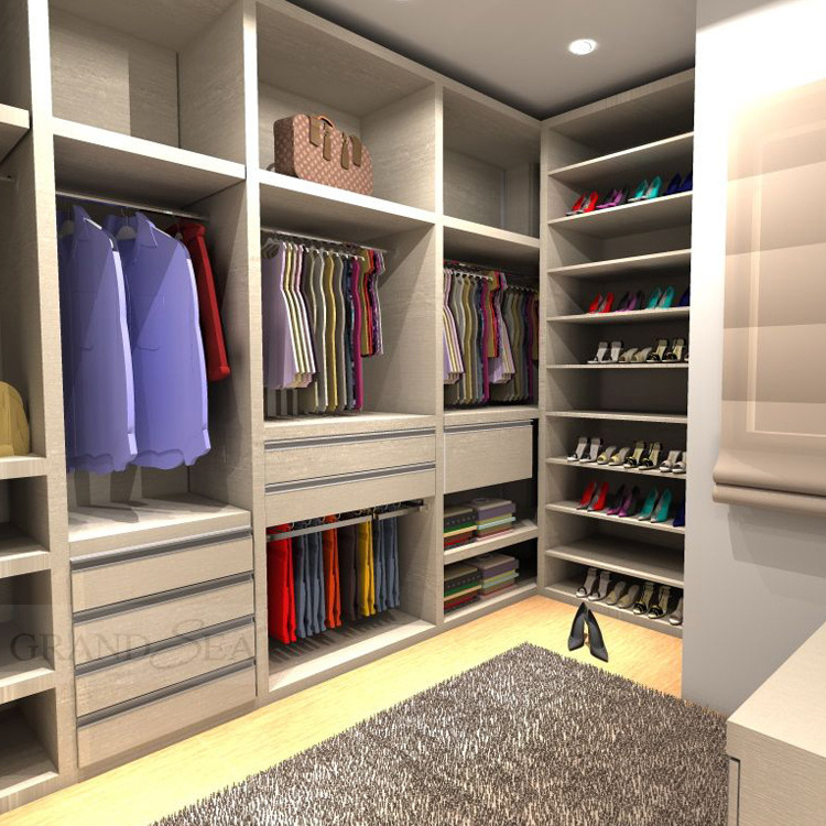 Modern bedroom wardrobe design l shape wooden wardrobe 5 door walk in wardrobe system