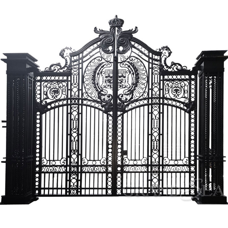 Cameroon Black Color Royal Palace Ventilation Anti-Rust Front  Entrance Wrought Iron Door Gate For Golf Course