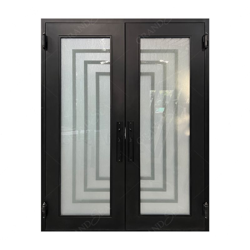 Australian Project Smart Simple Design  Entrance Double Swing Glass Front Main Wrought Iron Door For Home