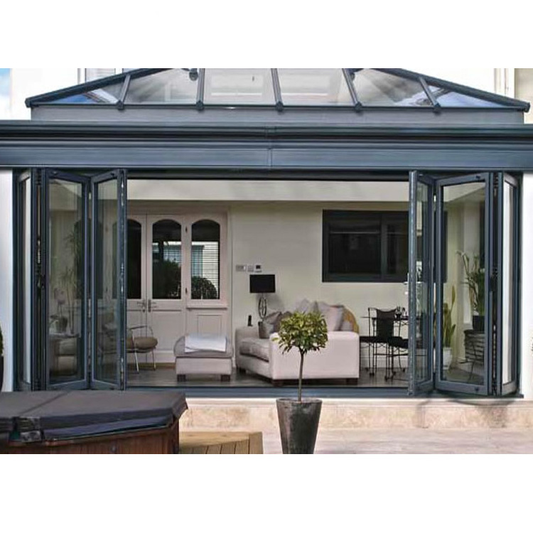 Waterproof veranda exterior double glazing thermal break aluminum bi folding doors design