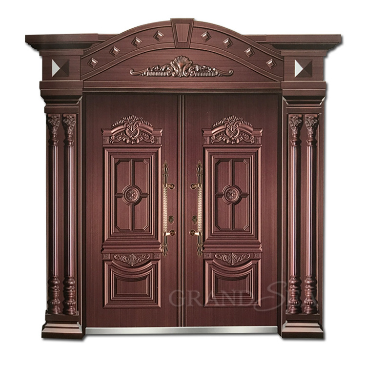 Strong Typical Palace Style Copper Sectional Entrance Interior Security Steel Door For Villa