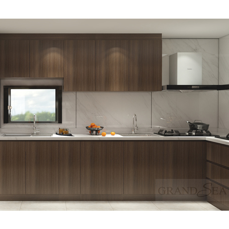 Modular kitchen cabinets brown style simple design custom solid wood kitchen cabinets ready to assemble