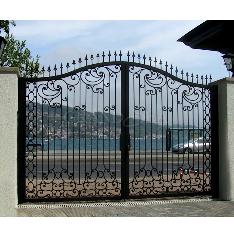 Luxury  double house garden security grill design sliding swing iron gate driveway gate entrance main wrought iron gates designs