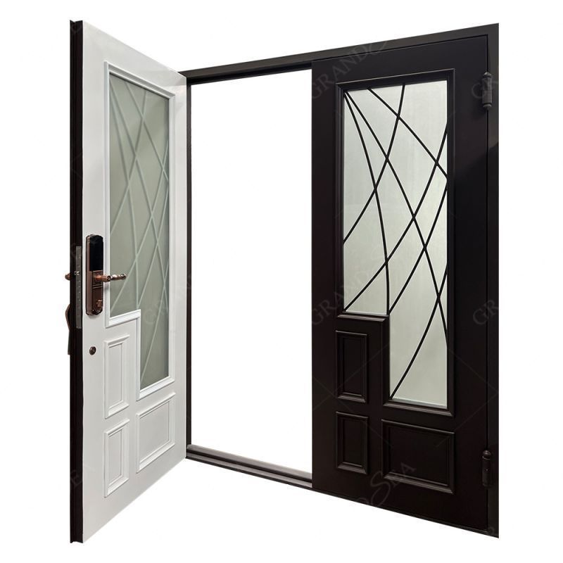 Elegant White and Brown Entry Double Black Modern Front Custom Security Wrought Metal Gate Iron Door