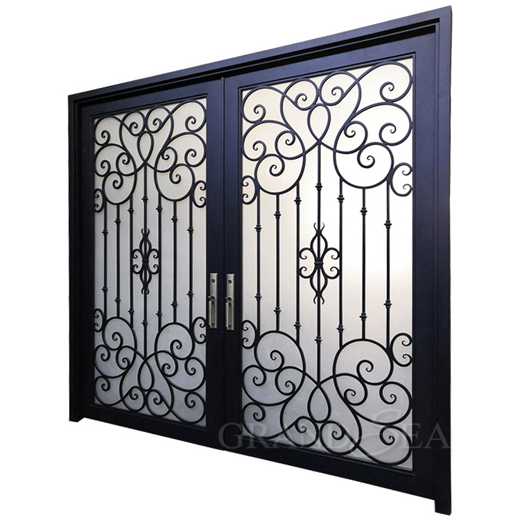 Modern design double glazed glass wrought iron security doors designs Exterior front door Gates and door handle