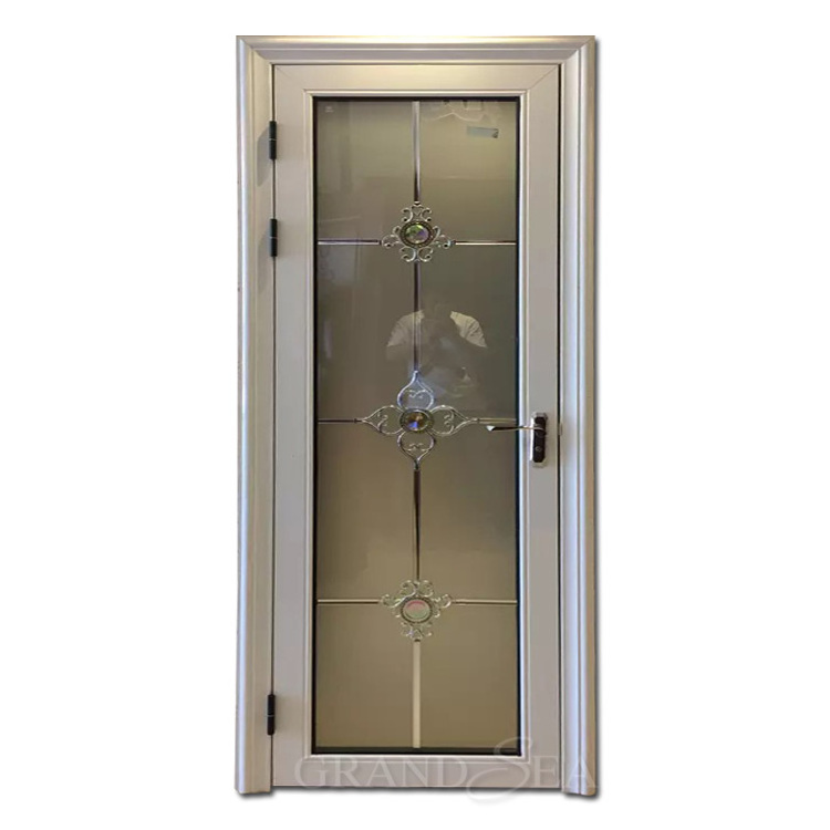 Luxury villa aluminum toilet door double frosted tempered glass door bathroom swing door for internal