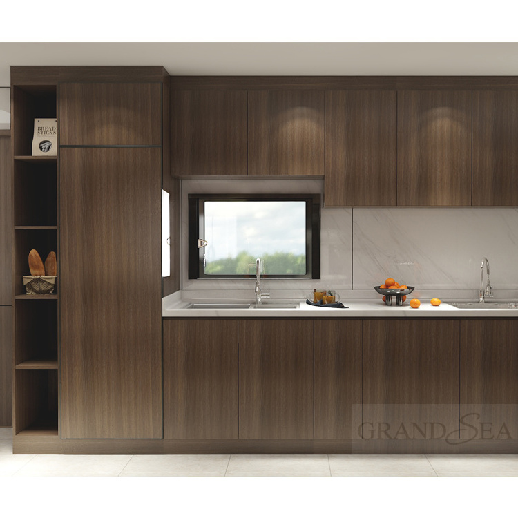 Modular kitchen cabinets brown style simple design custom solid wood kitchen cabinets ready to assemble