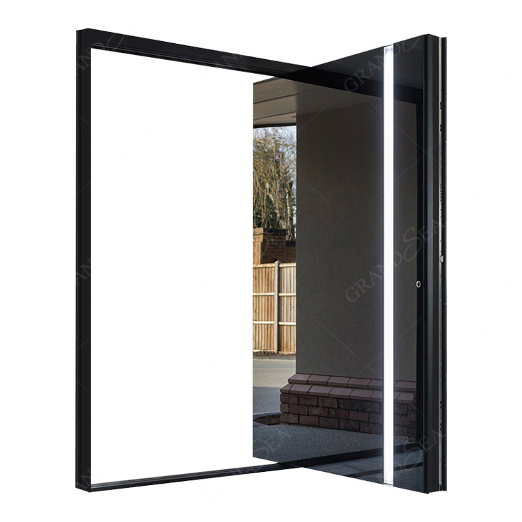 Led Lighting Mirror Stainless Steel Panel Armored Security Modern House Exterior Front Entrance Entry Pivot Doors