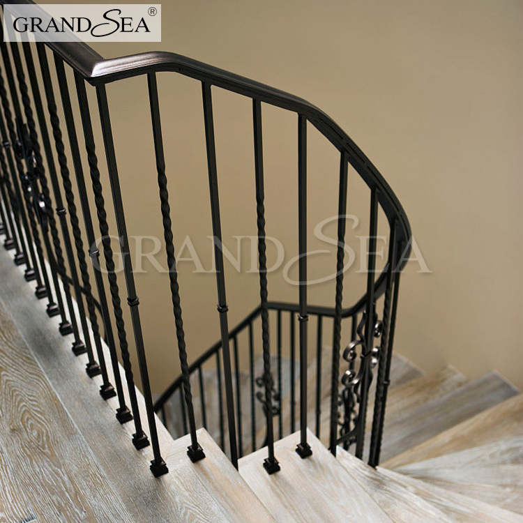 new design black color  metal curved stair railing kits  price for interior