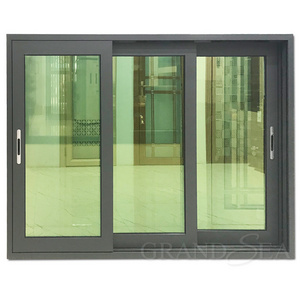 factory price tempered glazed aluminium frame three rail sand grey color sliding windows