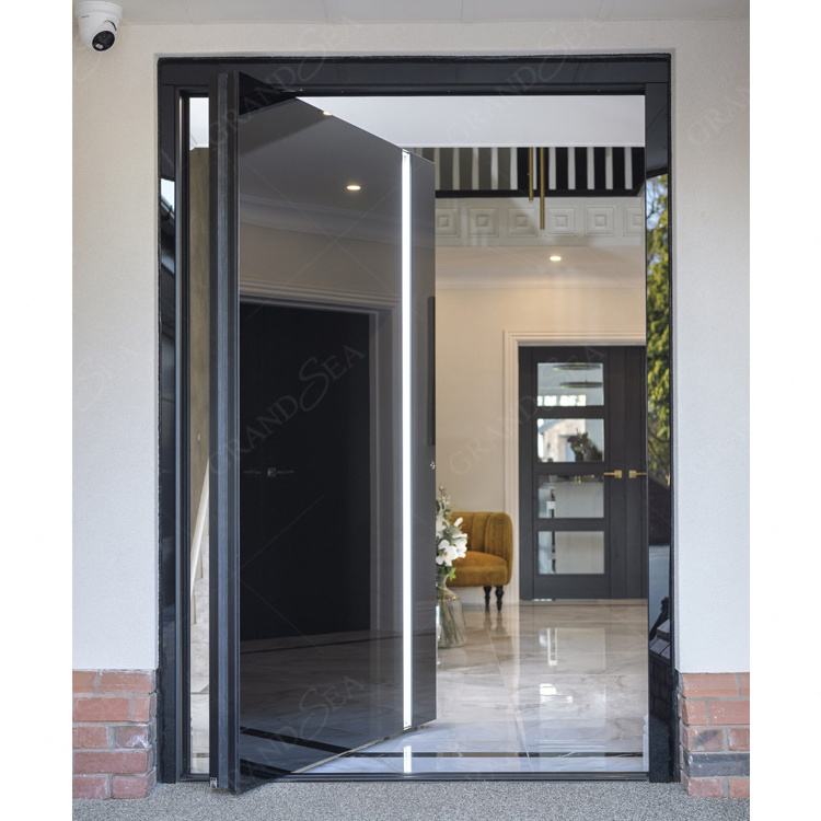 Led Lighting Mirror Stainless Steel Panel Armored Security Modern House Exterior Front Entrance Entry Pivot Doors