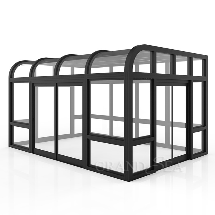 Winter Garden Modern Small Free Standing Solarium Aluminum Frame Prefabricated Glass House Sunroom