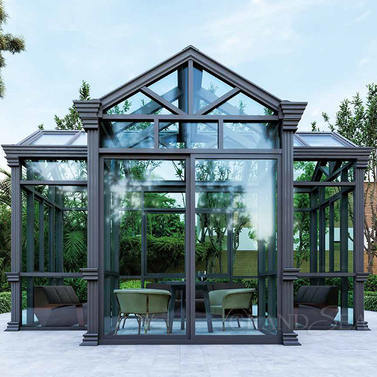 Grandsea Hot sell Customized Curved Low-E Aluminium Unique Glass Free Standing Sunrooms for Garden