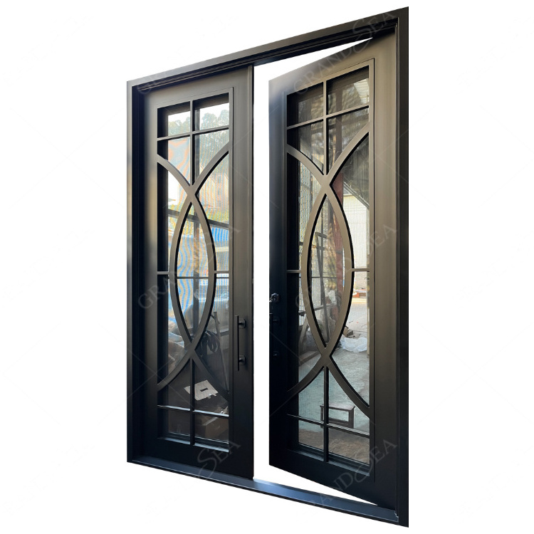 America Hottest Design High Quality Wrought Iron Glass Doors for Entrance