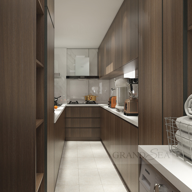 Modular kitchen cabinets brown style simple design custom solid wood kitchen cabinets ready to assemble