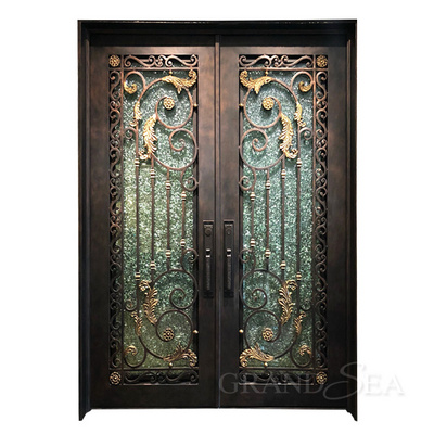 Modern design double glazed glass wrought iron security doors designs Exterior front door Gates and door handle