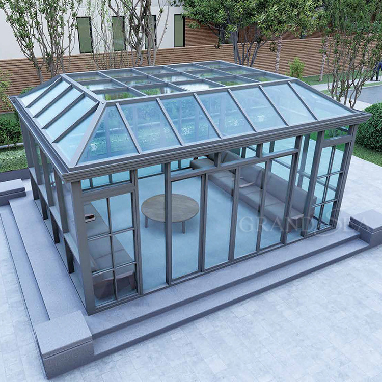 Grandsea Hot sell Customized Curved Low-E Aluminium Unique Glass Free Standing Sunrooms for Garden