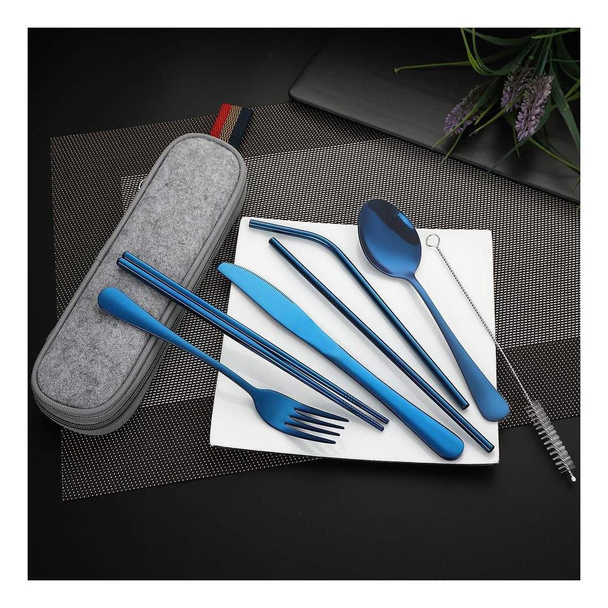 Crockery Dinnerware Sets Tableware Set Dinnerware Travel Camping Cutlery Set Plate Reusable Silverware With Metal And